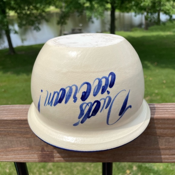 Dad’s Ice Cream Blue Letters Cream Pottery Crock Bowl Harry & David 4" x 6.5 NEW - Picture 7 of 9